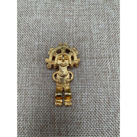 Vintage Alva Studios MAYAN Aztec Figural Brooch Pin - Picture 4 of 6